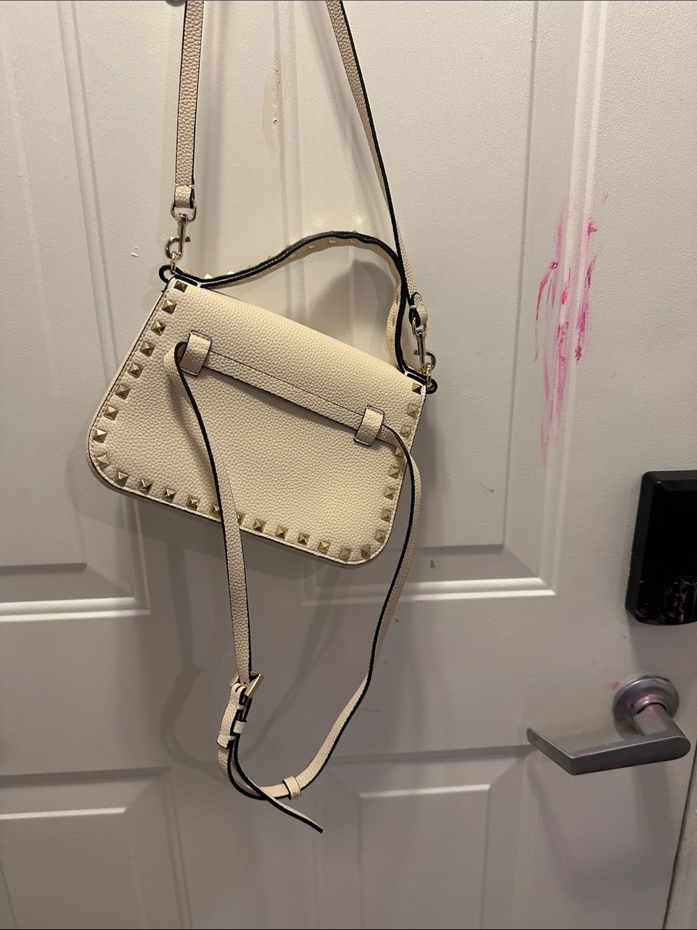 Tiffany & Fred Ivory Stud-Trim Leather Crossbody Bag